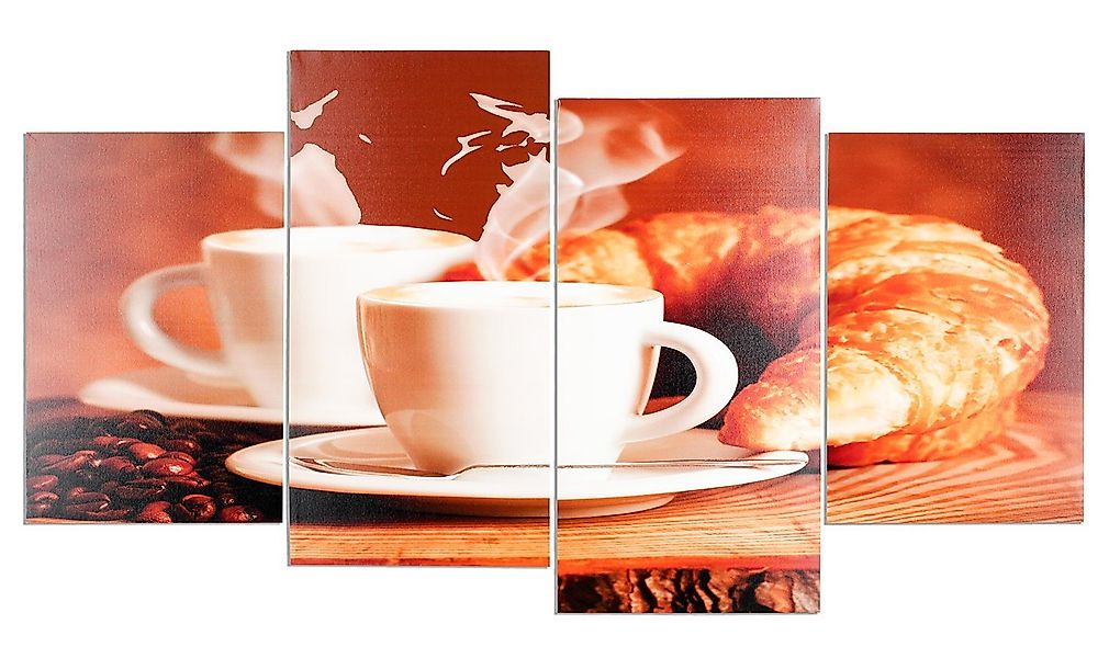 Levandeo® Leinwandbild, Wandbild 4 teilig Kaffee Bohnen Cafe cappuccino Esp günstig online kaufen