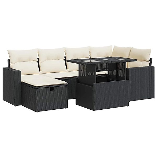 vidaXL 7-Tlg Garten-Sofagarnitur mit Kissen Schwarz Poly Rattan 3327816 günstig online kaufen