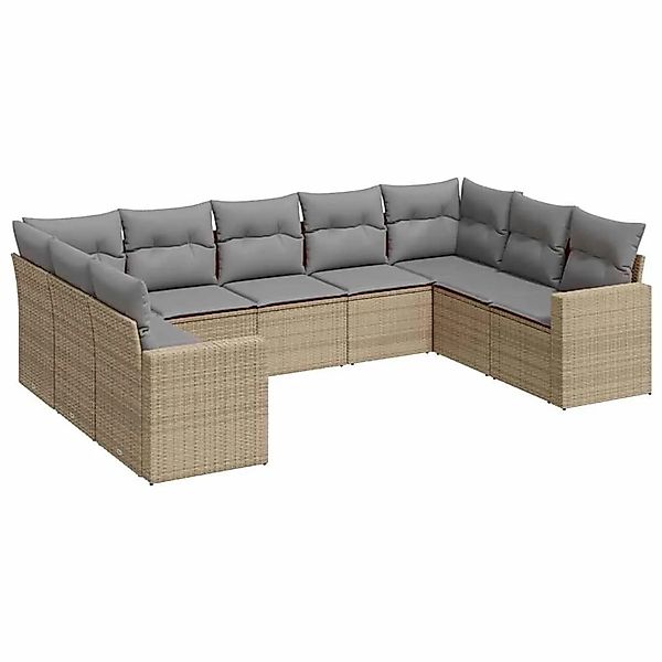 vidaXL 9-Tlg Garten-Sofagarnitur mit Kissen Beige Poly Rattan 3251736 günstig online kaufen