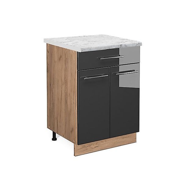 Vicco Küchenunterschrank Fame-Line Anthrazit Hochglanz/Goldkraft Eiche 60 c günstig online kaufen