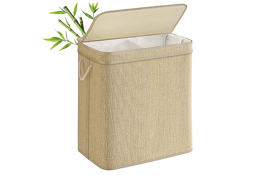 SONGMICS Wäschekorb, 2 Fächer,130 Liter,maschinenwaschbarer Wäschesack, nat günstig online kaufen