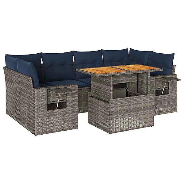 vidaXL 7-Tlg Garten-Sofagarnitur mit Kissen Grau Poly Rattan 3327120 günstig online kaufen