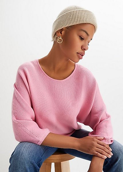 bonprix Strickpullover (1-tlg) aus Viskose, mit Rippstruktur, halber Fleder günstig online kaufen