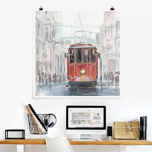 Poster Architektur & Skyline - Quadrat Straßenbahn-Studie I günstig online kaufen