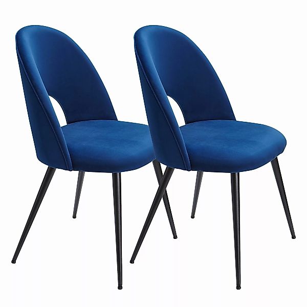 Esszimmerstuhl 2er Set Samt Blau Küchenstuhl mit Schwarzen Beinen | Schalen günstig online kaufen