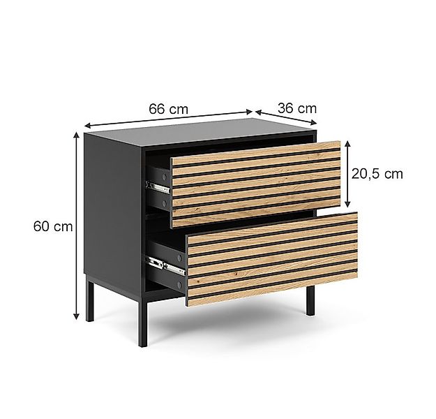 Vicco Nachtschrank Eliza, Schwarz/Eiche, 66 x 60 cm mit 2 Schubladen günstig online kaufen