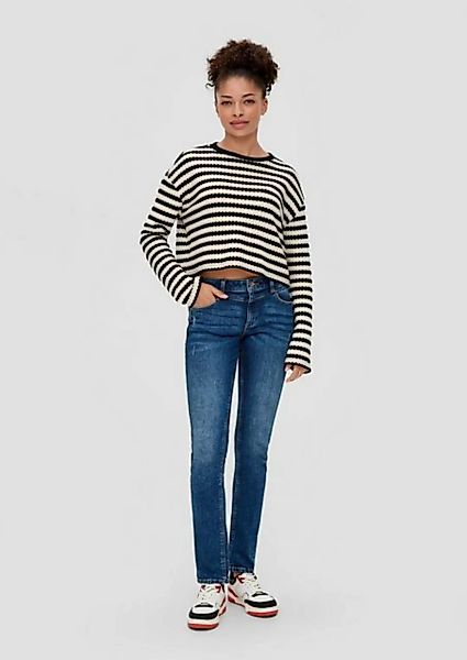 QS Stoffhose Jeans / Slim Fit / Mid Rise / Slim Leg Leder-Patch, Destroyes günstig online kaufen