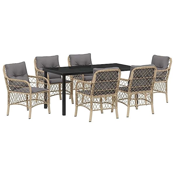 vidaXL Garten Essgruppe mit Kissen 7-Tlg Beige Poly Rattan 3380236 günstig online kaufen
