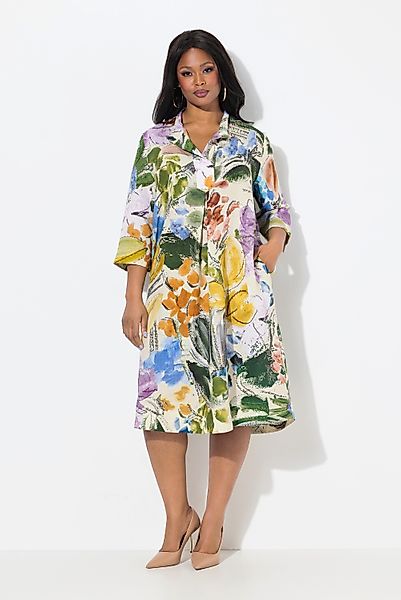 Ulla Popken Midikleid Leinenmx-Kleid A-Linie V-Ausschnitt günstig online kaufen