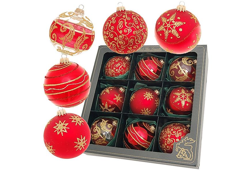 Krebs Glas Lauscha Weihnachtsbaumkugel Glasdekoration 9er Set Rot/Satin - 5 günstig online kaufen