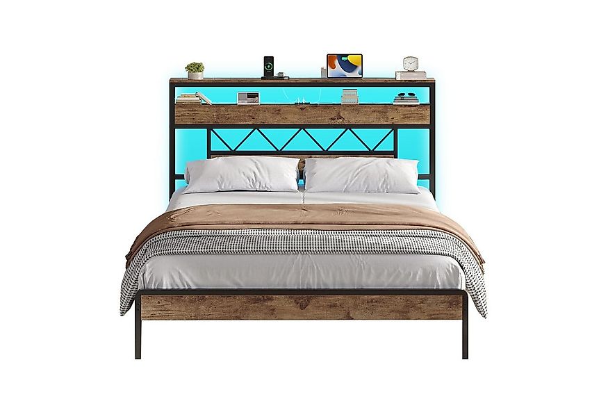 KIMENICH Metallbett mit LED-Beleuchtung, Steckdose und 2 offenen Einlegeböd günstig online kaufen