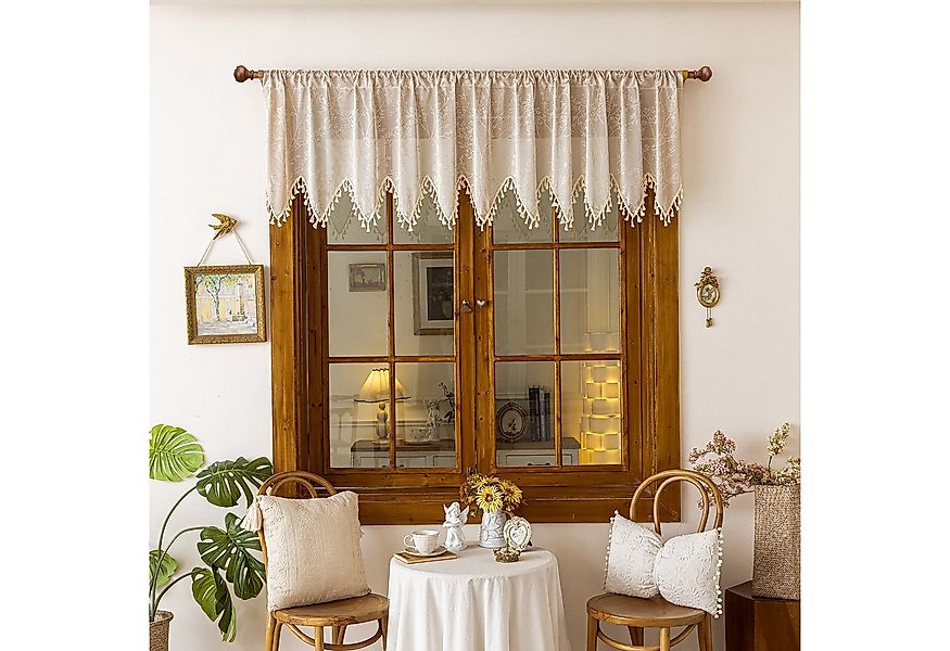 BYSURE Scheibengardine (1 St), Stangendurchzug, Kleine Vorhänge mit Quasten günstig online kaufen