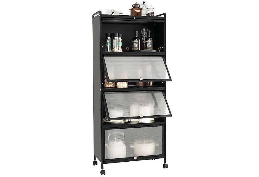 COSTWAY Hochschrank 5-stufig Küchenregal mit aufklappbaren PC-Türen & Rolle günstig online kaufen
