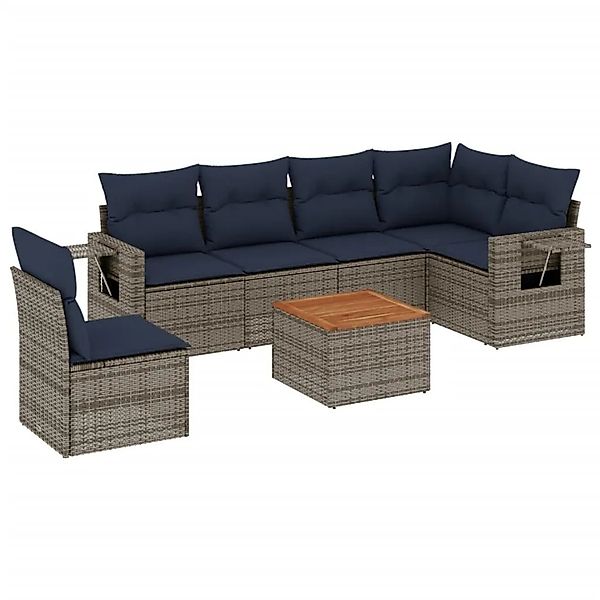 vidaXL 7-Tlg Gartensofa-Set mit Kissen Grau Polyrattan 3224591 günstig online kaufen