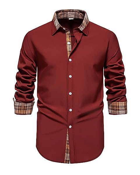 Allthemen Langarmhemd mit Karo-Kontrastdetails lässiges Freizeithemd günstig online kaufen