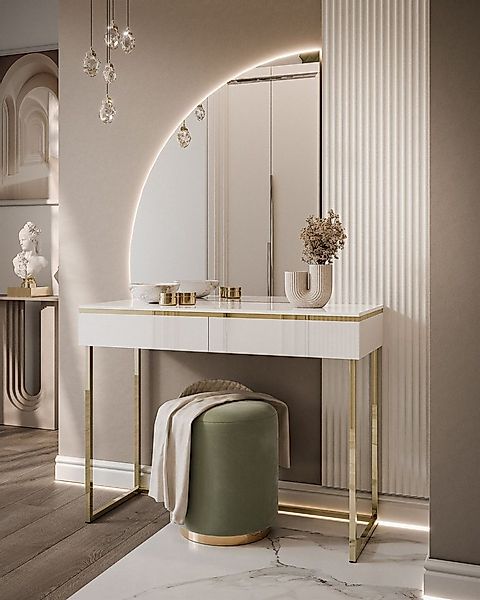 ALLHOUSE24 Schminktisch PEONY MOND GOLD Metallgestell weiß Hochglanz mit Sp günstig online kaufen