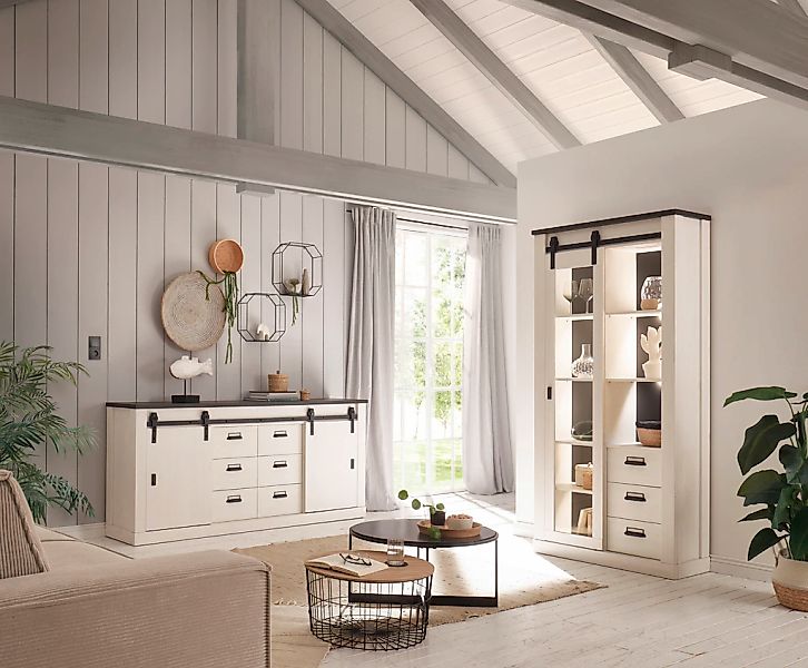 Home affaire Wohnwand "SHERWOOD", (2 St.), Scheunentorbeschlag und Apotheke günstig online kaufen