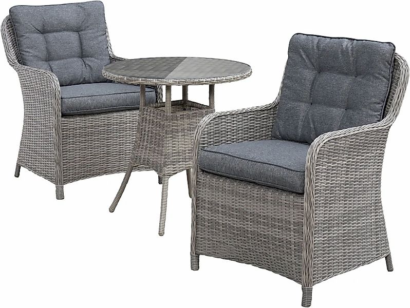 KONIFERA Garten-Essgruppe "Menorca", (Set, 3 tlg., 2x Sessel, 1x Tisch Ø 70 günstig online kaufen