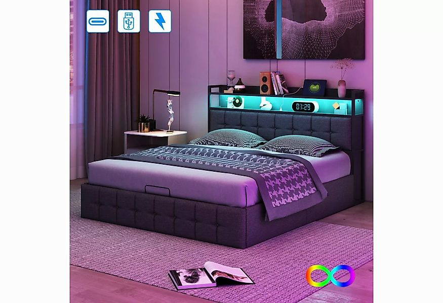 Furnishings Home Stauraumbett Polsterbett Doppelbett LED USB (1 tlg., hydra günstig online kaufen