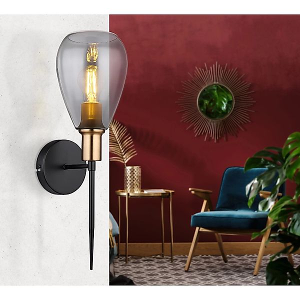 Globo Wandlampe Fanni 1-flammig Schwarz matt-Rauchfarben 150 x 480 mm günstig online kaufen