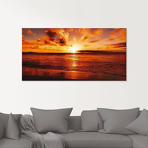 Artland Glasbild Schöner Sonnenuntergang Strand, Gewässer günstig online kaufen