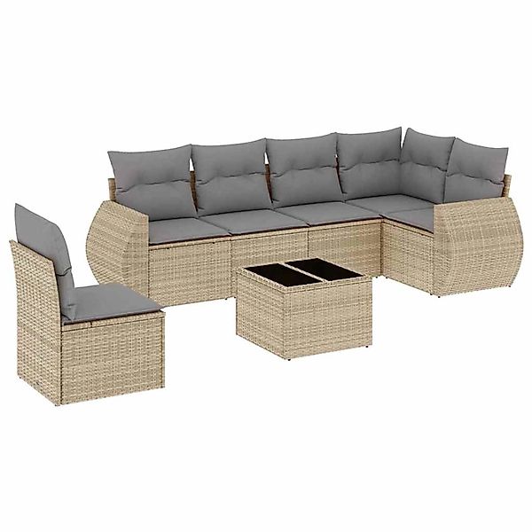 vidaXL 7-Tlg Garten-Sofagarnitur mit Kissen Beige Poly Rattan 3253776 günstig online kaufen