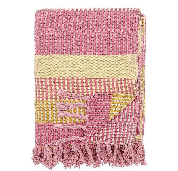 Wolldecke Bloomingville Decke ISNEL Pink Gelb Gestreift 160x130 cm, Bloomin günstig online kaufen