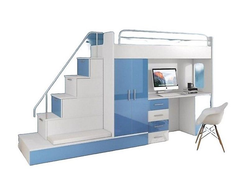 JVmoebel Hochbett Hochbetten Etagenbett Blau Kinderzimmer Betten Etagen Bla günstig online kaufen