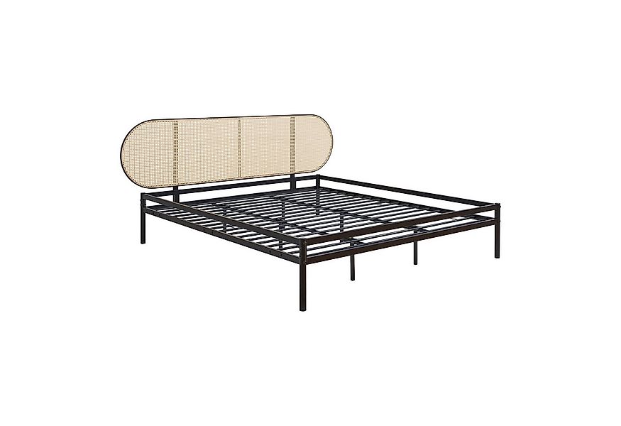 en.casa Metallbett, »Linköping« mit ovalem Kopfteil 180x200 cm Schwarz/Ratt günstig online kaufen
