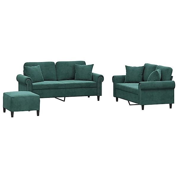 vidaXL 3-Tlg Sofagarnitur mit Kissen Dunkelgrün Samt 3202242 günstig online kaufen