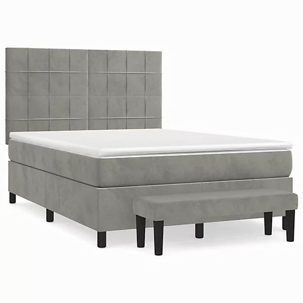 furnicato Bett Boxspringbett mit Matratze Hellgrau 140x190 cm Samt (1-tlg) günstig online kaufen