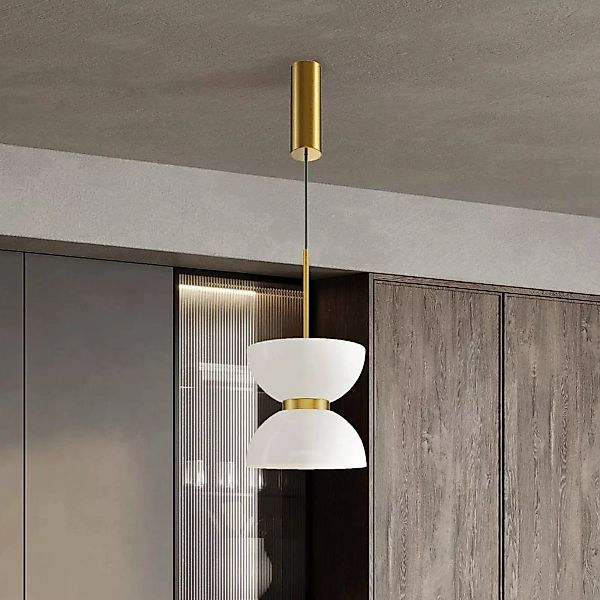 Maytoni LED-Hängeleuchte Kyoto, gold/weiß, Ø 22 cm, Glas günstig online kaufen