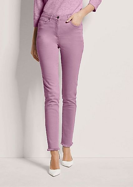 MADELEINE Gerade Jeans Kurzgröße: Mid Waist Skinny-Hose mit Fransen Fransen günstig online kaufen