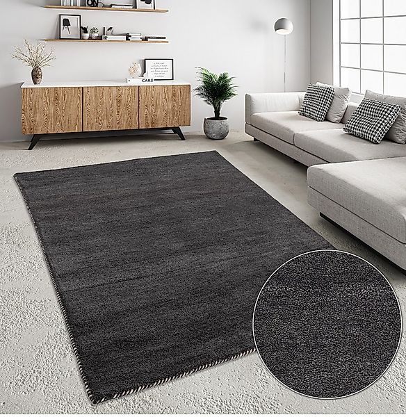 THEKO Wollteppich Gabbeh Uni, Handgefertigt, meliert, auch als Läufer erhäl günstig online kaufen