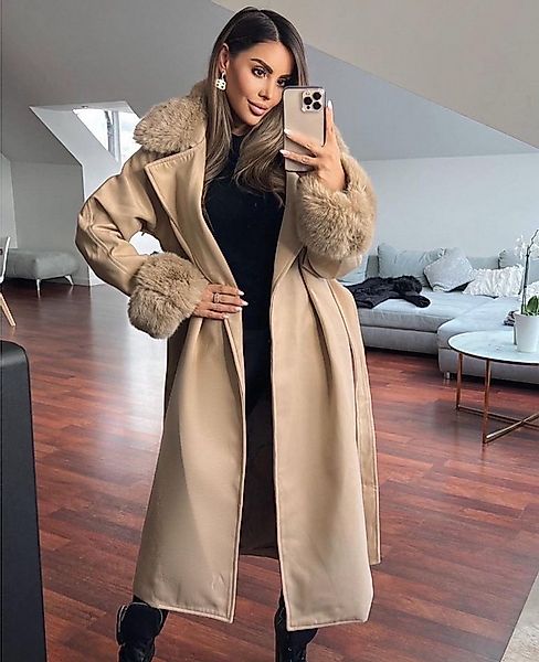 Copperose Langmantel #7555 Mantel mit flauschigem Kragen abnehmbarer Schalk günstig online kaufen