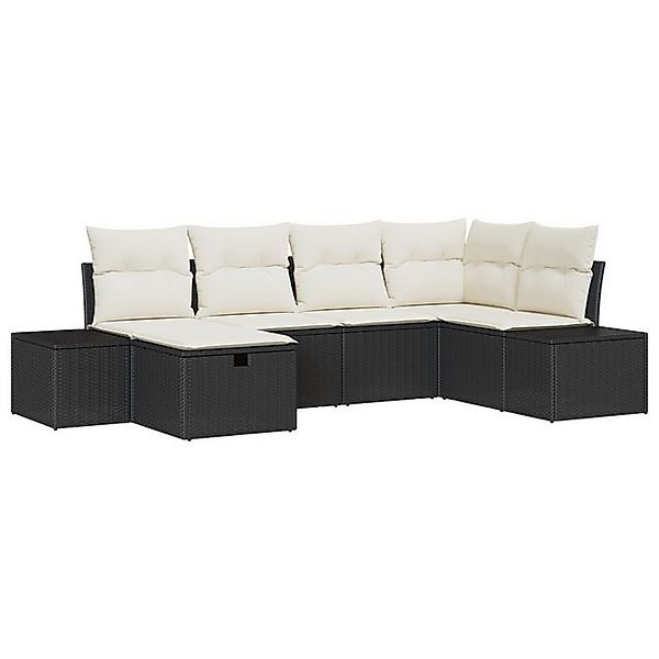 vidaXL Loungesofa 6-teiliges Garten-Sofa-Set mit Kissen Schwarz Poly-Rattan günstig online kaufen