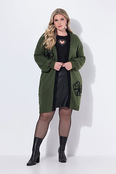 MIAMODA Strickjacke Long-Strickjacke Straight Fit Blumen-Stickereien günstig online kaufen