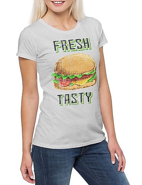 Urban Backwoods Print-Shirt Fresh Tasty Damen T-Shirt Hamburger Burger Fun günstig online kaufen
