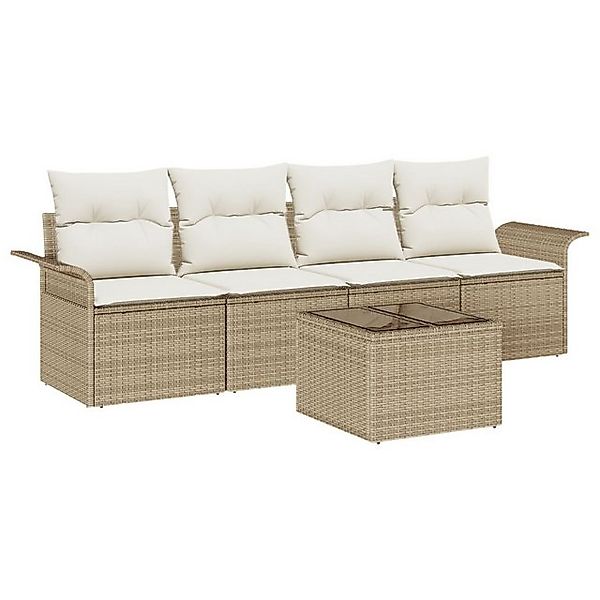 vidaXL Loungesofa 5-teiliges Garten Sofa Set mit Kissen Beige Poly Rattan, günstig online kaufen