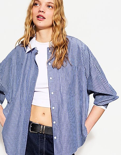 Bershka Oversize-Hemd Aus Popeline Mit Langen Ärmeln Damen Xs Ausgewaschene günstig online kaufen