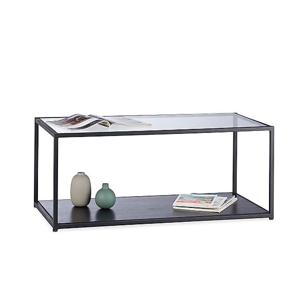 relaxdays Couchtisch Glas mit schwarzer Ablage günstig online kaufen