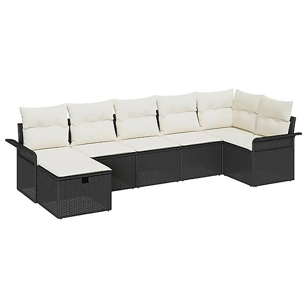 vidaXL Gartensofa-set mit Kissen 7-Tlg Schwarz und Creme Poly-Rattan 335889 günstig online kaufen