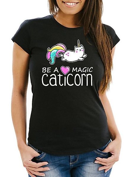 MoonWorks Print-Shirt Damen T-Shirt Be a magic caticorn Einhorn Unicorn Sli günstig online kaufen