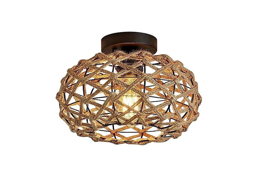 TWSOUL Deckenleuchte Vintage Rattan Lampe Boho Lampenschirm Hängelampe Rust günstig online kaufen