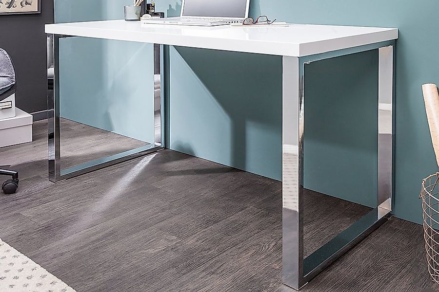 riess-ambiente Schreibtisch WHITE DESK 120cm weiß / silber, Arbeitszimmer · günstig online kaufen