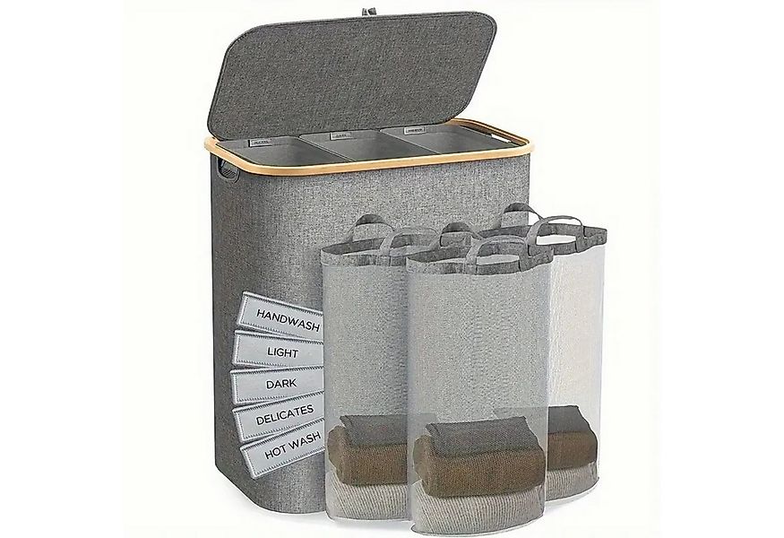Jumpeak Wäschebox wäschekorb 3 fächer,wäschekorb mit deckel, Mit Deckel,Gri günstig online kaufen