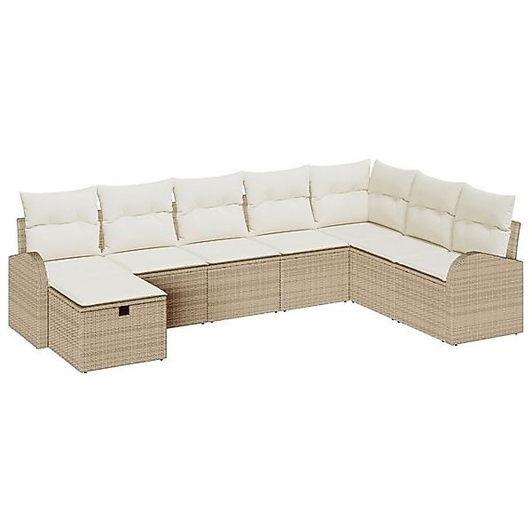 vidaXL Loungesofa 8-teiliges Garten-Sofa-Set mit Kissen Beige Poly Rattan, günstig online kaufen