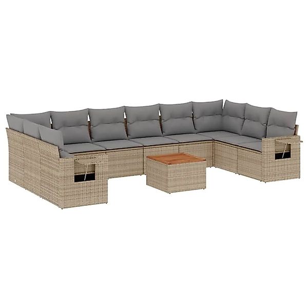 vidaXL 11-Tlg Garten-Sofagarnitur mit Kissen Beige Poly Rattan 3224736 günstig online kaufen