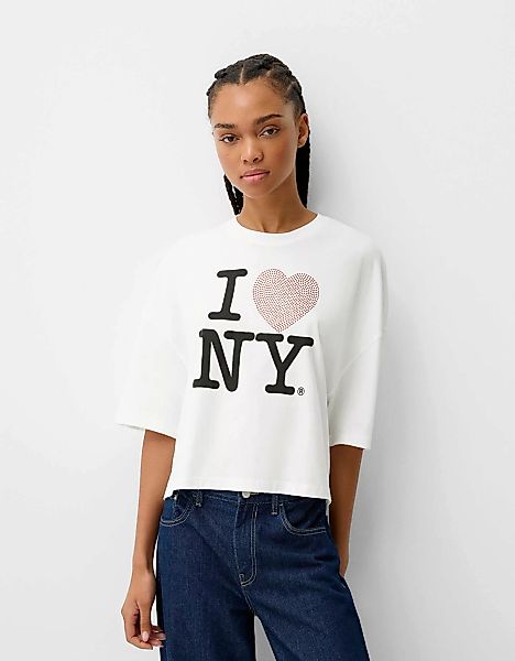 Bershka T-Shirt I Love New York Mit Kurzen Ärmeln Damen 10-12 Weiss günstig online kaufen