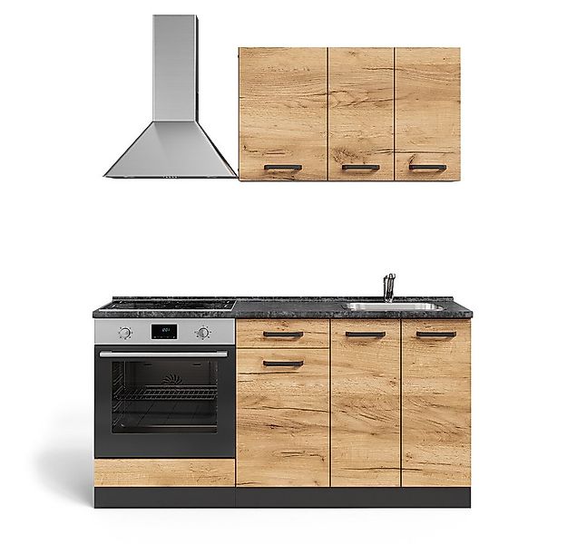 Vicco Küchenzeile R-Line, Goldkraft Eiche/Anthrazit/Anthrazit, 160 cm mit H günstig online kaufen